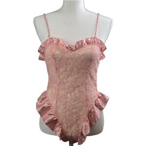 Victoria's Secret Vintage Gold Label Coral Pink Medium Teddy Lingerie Bodysuit
